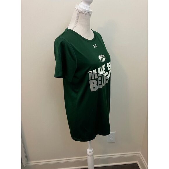 Under Armour Green Short Sleeve Top "Make 'Em Believe" on Front Size Medium - Picture 3 of 4